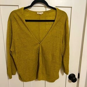 Eileen Fisher 100% Linen V-Neck Yellow Button Up Cardigan Size XL